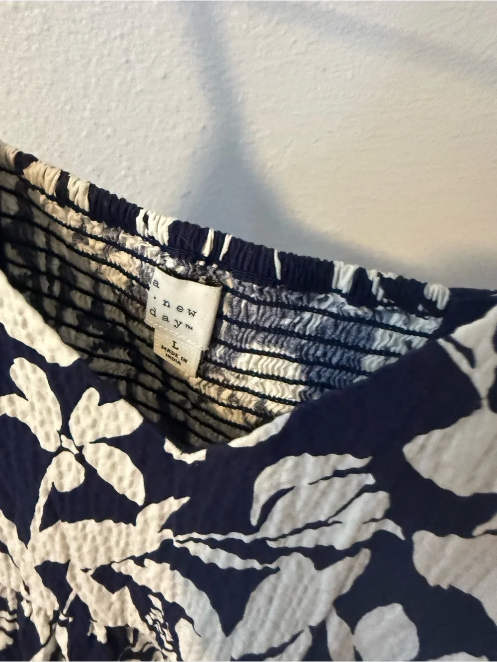 A New Day Sundress Navy Blue and White Floral Maxi Dress Spaghetti Straps Size L